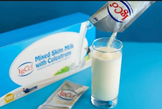 初乳，来自奶牛的初乳，粉末型，即饮，增强免疫力和生长因子，IG Co 品牌。IgCo 初乳。